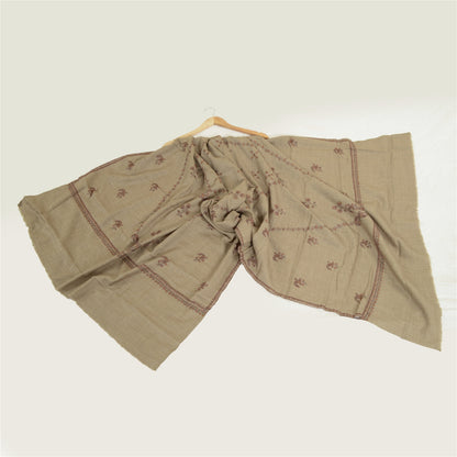 Sanskriti Vintage Long Brown Pure Woollen Shawl Handmade Suzani Scarf Stole