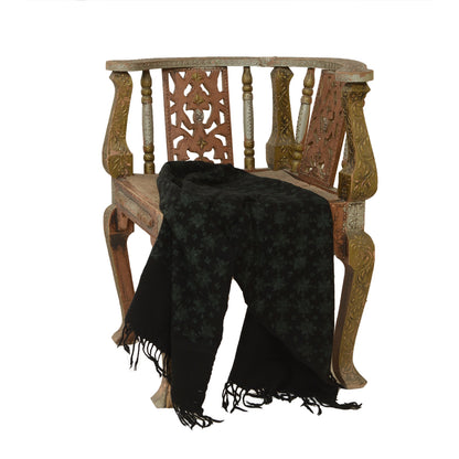 Sanskriti Vintage Long Black Pure Woolen Shawl Handmade Ari Work Scarf Stole