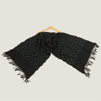 Sanskriti Vintage Long Black Pure Woolen Shawl Handmade Ari Work Scarf Stole
