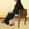 Sanskriti Vintage Long Black Pure Woolen Shawl Handmade Ari Work Scarf Stole