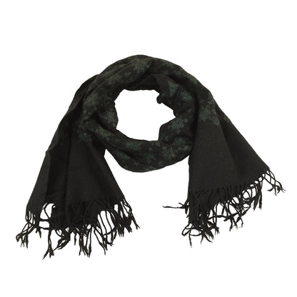 Sanskriti Vintage Long Black Pure Woolen Shawl Handmade Ari Work Scarf Stole