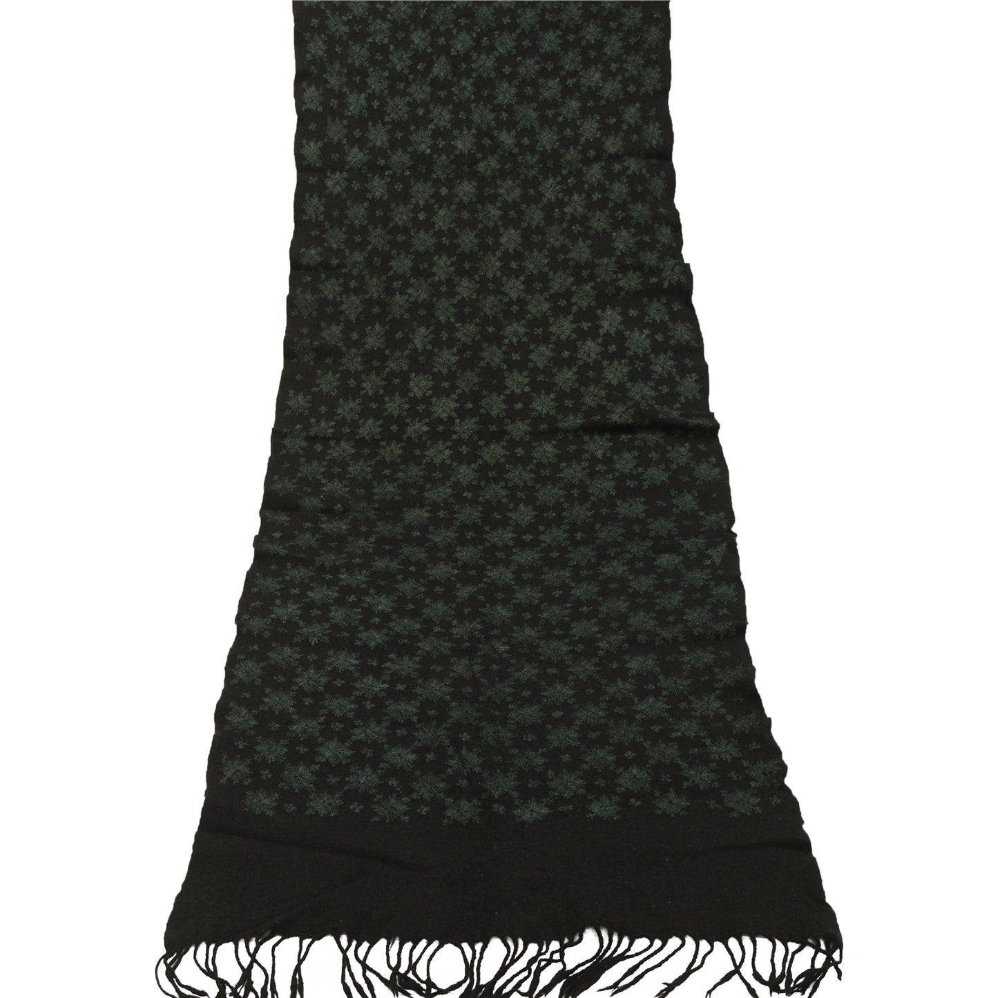 Sanskriti Vintage Long Black Pure Woolen Shawl Handmade Ari Work Scarf Stole