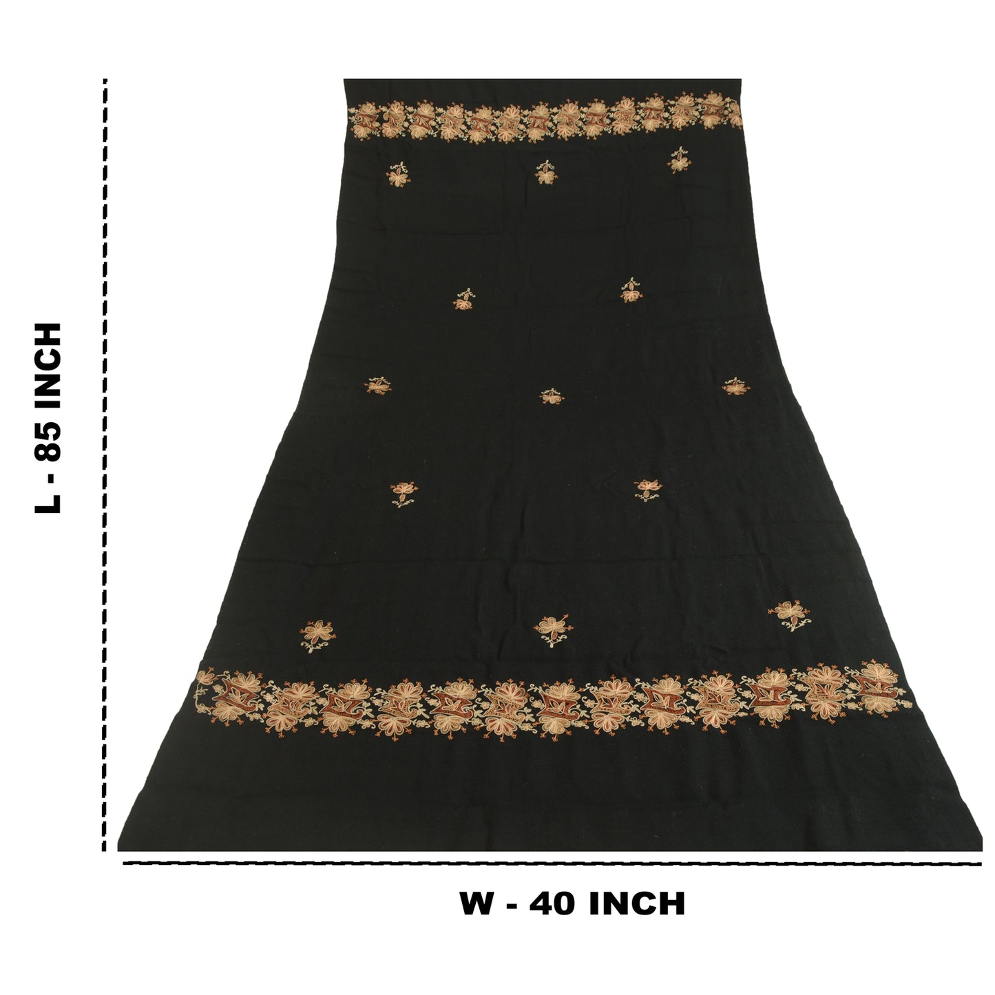 Sanskriti Vintage Long Black Pure Woollen Shawl Hand Embroidered Scarf Stole