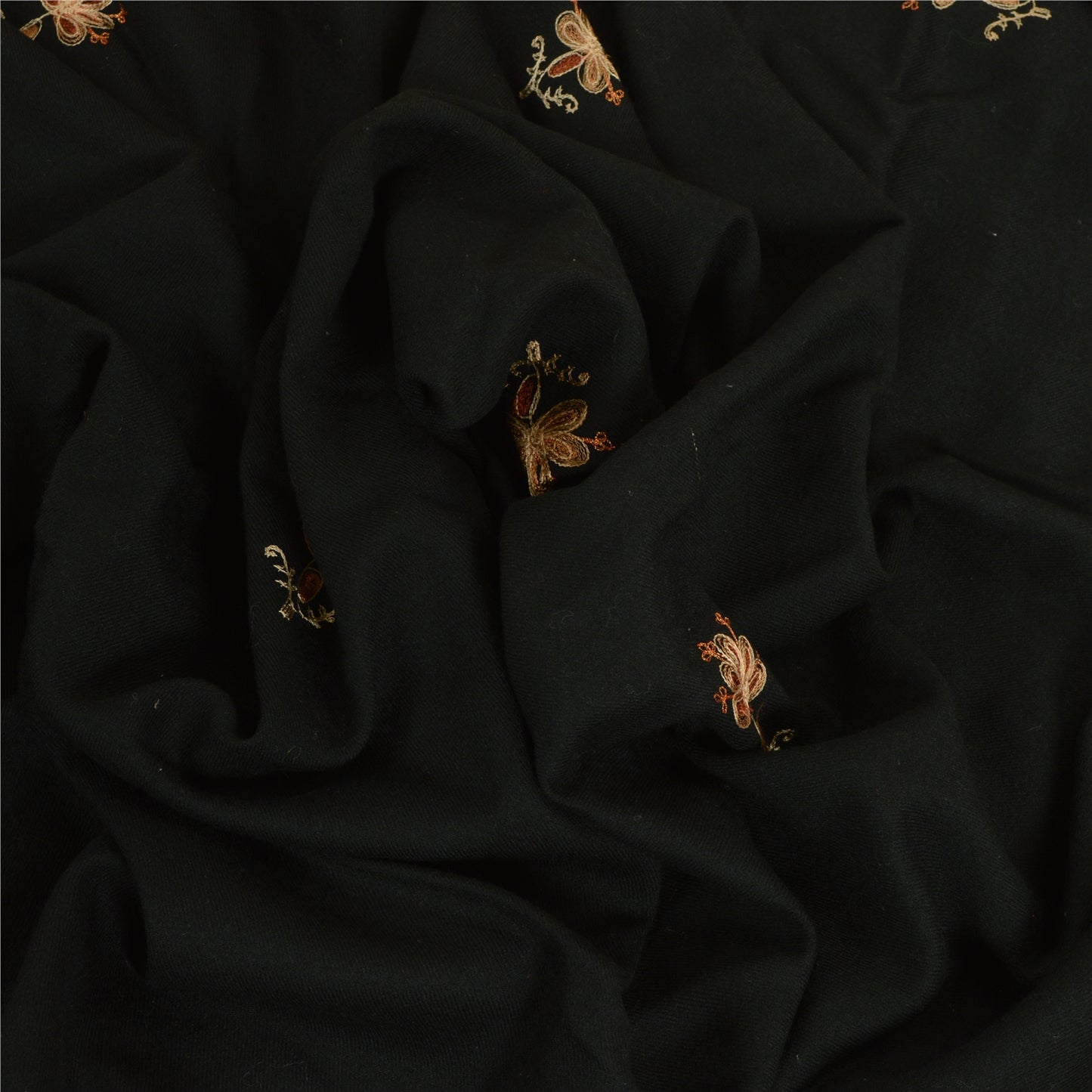 Sanskriti Vintage Long Black Pure Woollen Shawl Hand Embroidered Scarf Stole