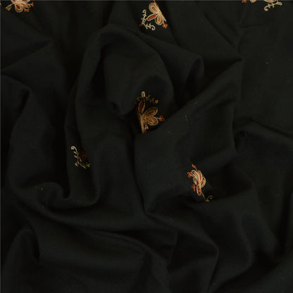 Sanskriti Vintage Long Black Pure Woollen Shawl Hand Embroidered Scarf Stole