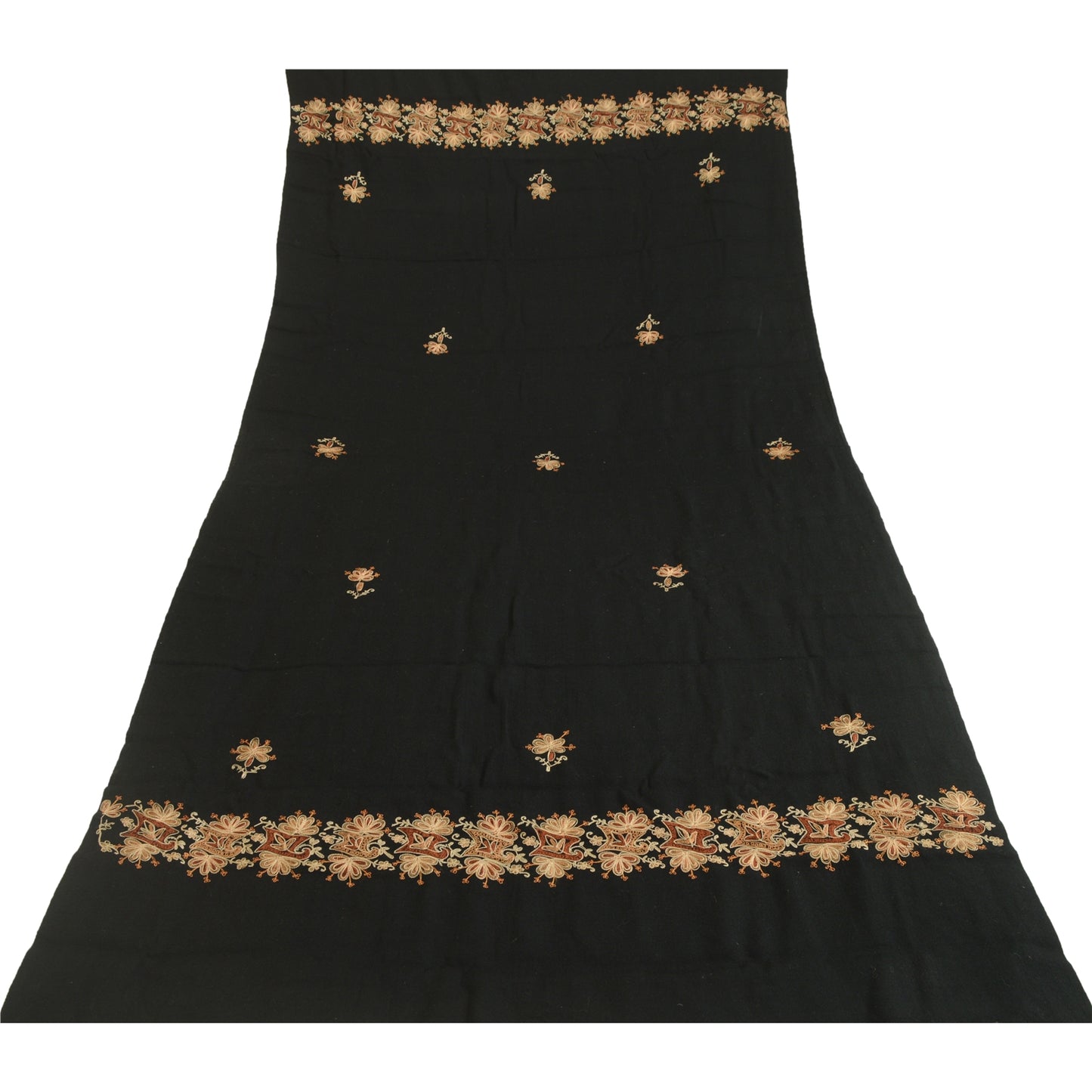 Sanskriti Vintage Long Black Pure Woollen Shawl Hand Embroidered Scarf Stole