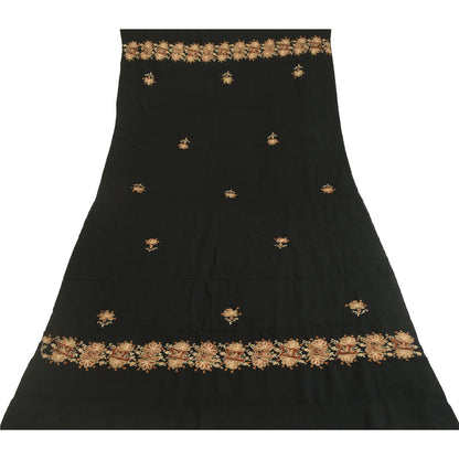 Sanskriti Vintage Long Black Pure Woollen Shawl Hand Embroidered Scarf Stole