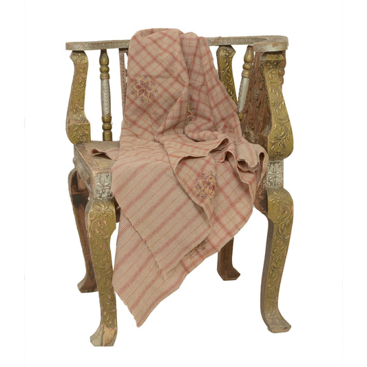 Sanskriti Vintage Long Beige Pure Woolen Shawl Handmade Suzani Scarf Stole