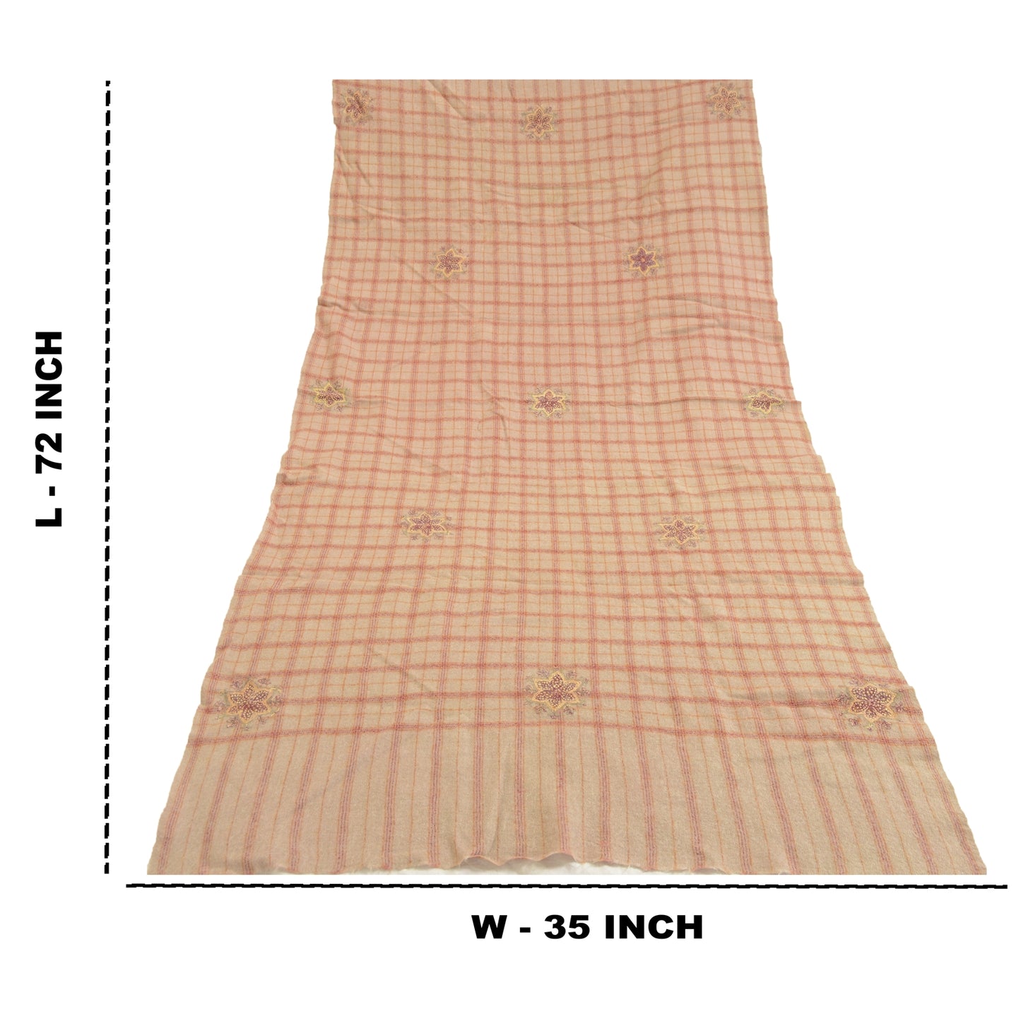 Sanskriti Vintage Long Beige Pure Woolen Shawl Handmade Suzani Scarf Stole