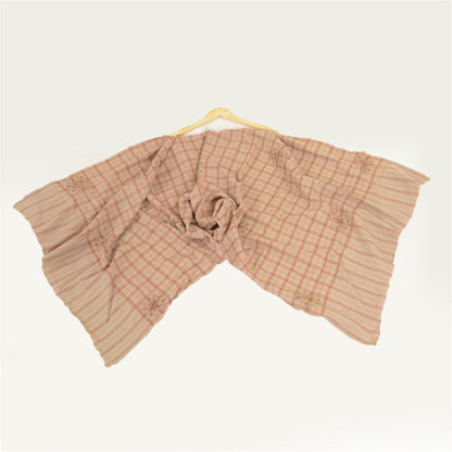 Sanskriti Vintage Long Beige Pure Woolen Shawl Handmade Suzani Scarf Stole