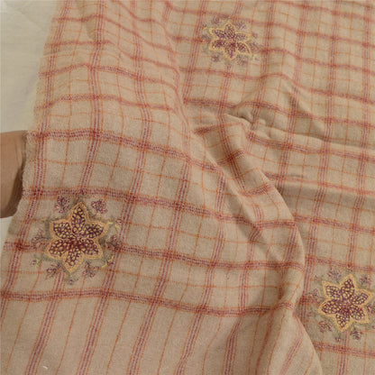 Sanskriti Vintage Long Beige Pure Woolen Shawl Handmade Suzani Scarf Stole