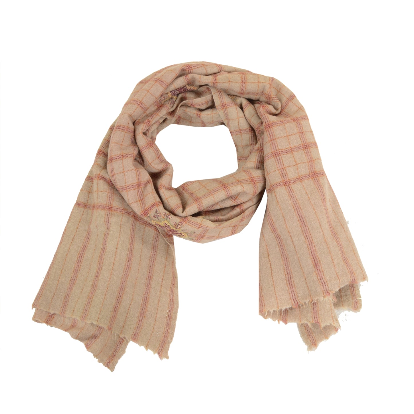Sanskriti Vintage Long Beige Pure Woolen Shawl Handmade Suzani Scarf Stole