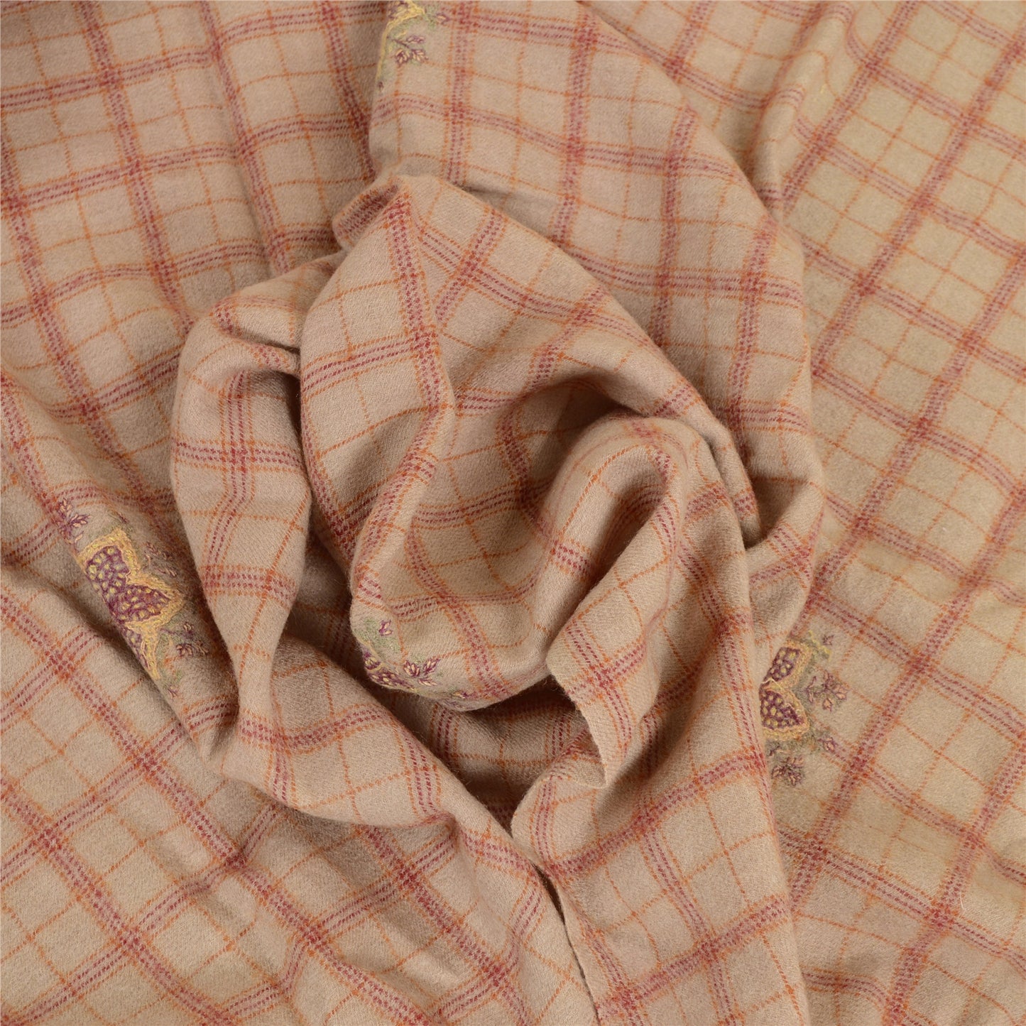 Sanskriti Vintage Long Beige Pure Woolen Shawl Handmade Suzani Scarf Stole