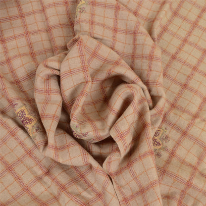 Sanskriti Vintage Long Beige Pure Woolen Shawl Handmade Suzani Scarf Stole