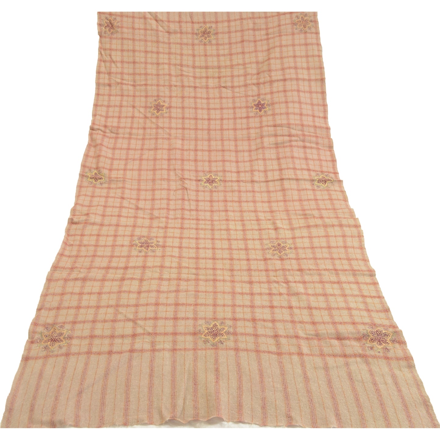 Sanskriti Vintage Long Beige Pure Woolen Shawl Handmade Suzani Scarf Stole
