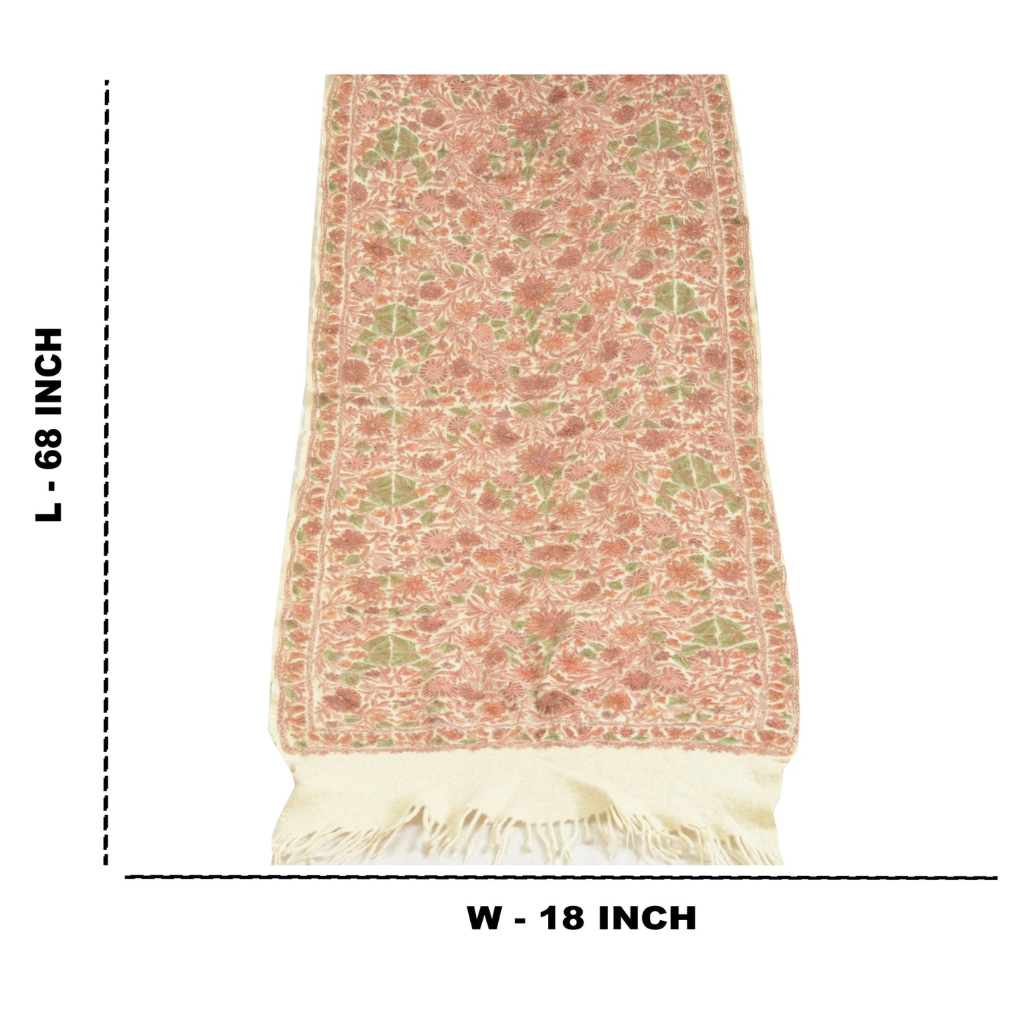 Sanskriti Vintage Long Ivory Pure Woolen Shawl Handmade Ari Work Scarf Stole