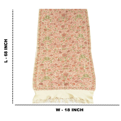 Sanskriti Vintage Long Ivory Pure Woolen Shawl Handmade Ari Work Scarf Stole
