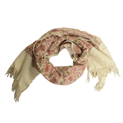 Sanskriti Vintage Long Ivory Pure Woolen Shawl Handmade Ari Work Scarf Stole