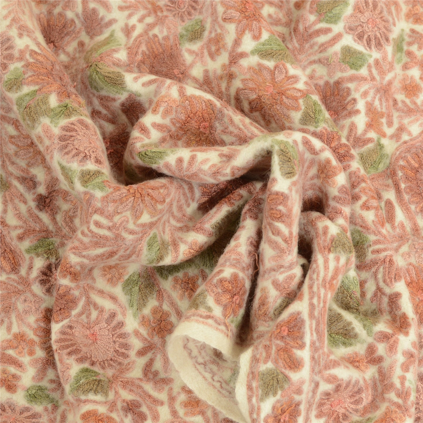 Sanskriti Vintage Long Ivory Pure Woolen Shawl Handmade Ari Work Scarf Stole
