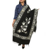 Sanskriti Vintage Long Black Pure Woollen Shawl Handmade Ari Work Scarf Stole