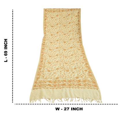 Sanskriti Vintage Long Ivory Pure Woollen Shawl Handmade Ari Work Scarf Stole