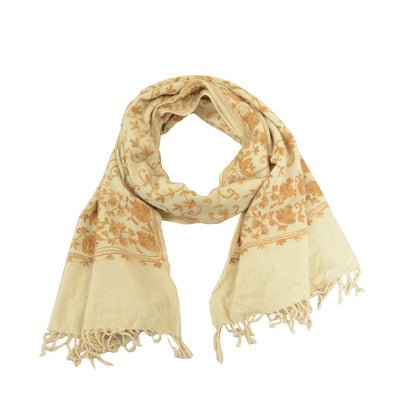 Sanskriti Vintage Long Ivory Pure Woollen Shawl Handmade Ari Work Scarf Stole