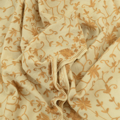 Sanskriti Vintage Long Ivory Pure Woollen Shawl Handmade Ari Work Scarf Stole