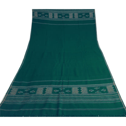 Sanskriti Vintage Long Green Pure Woolen Shawl Hand-Woven Scarf Throw Stole
