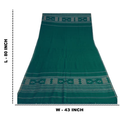 Sanskriti Vintage Long Green Pure Woolen Shawl Hand-Woven Scarf Throw Stole