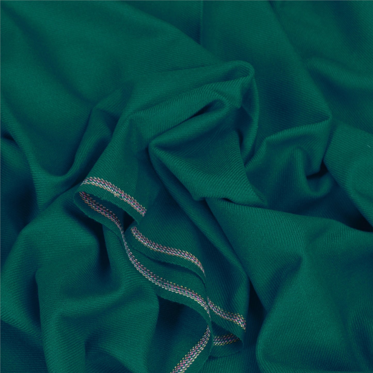 Sanskriti Vintage Long Green Pure Woolen Shawl Hand-Woven Scarf Throw Stole