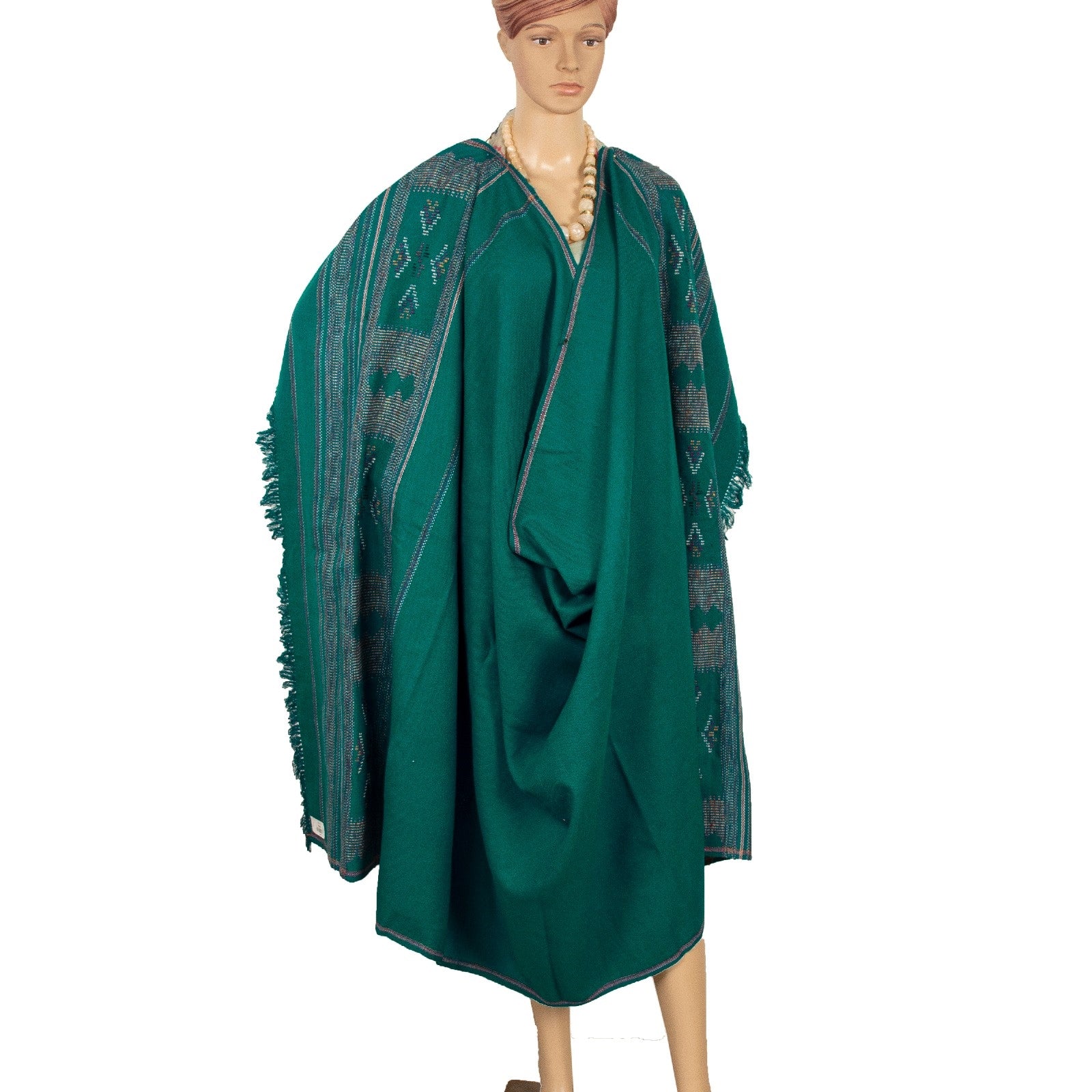 Sanskriti Vintage Long Green Pure Woolen Shawl Hand-Woven Scarf Throw Stole