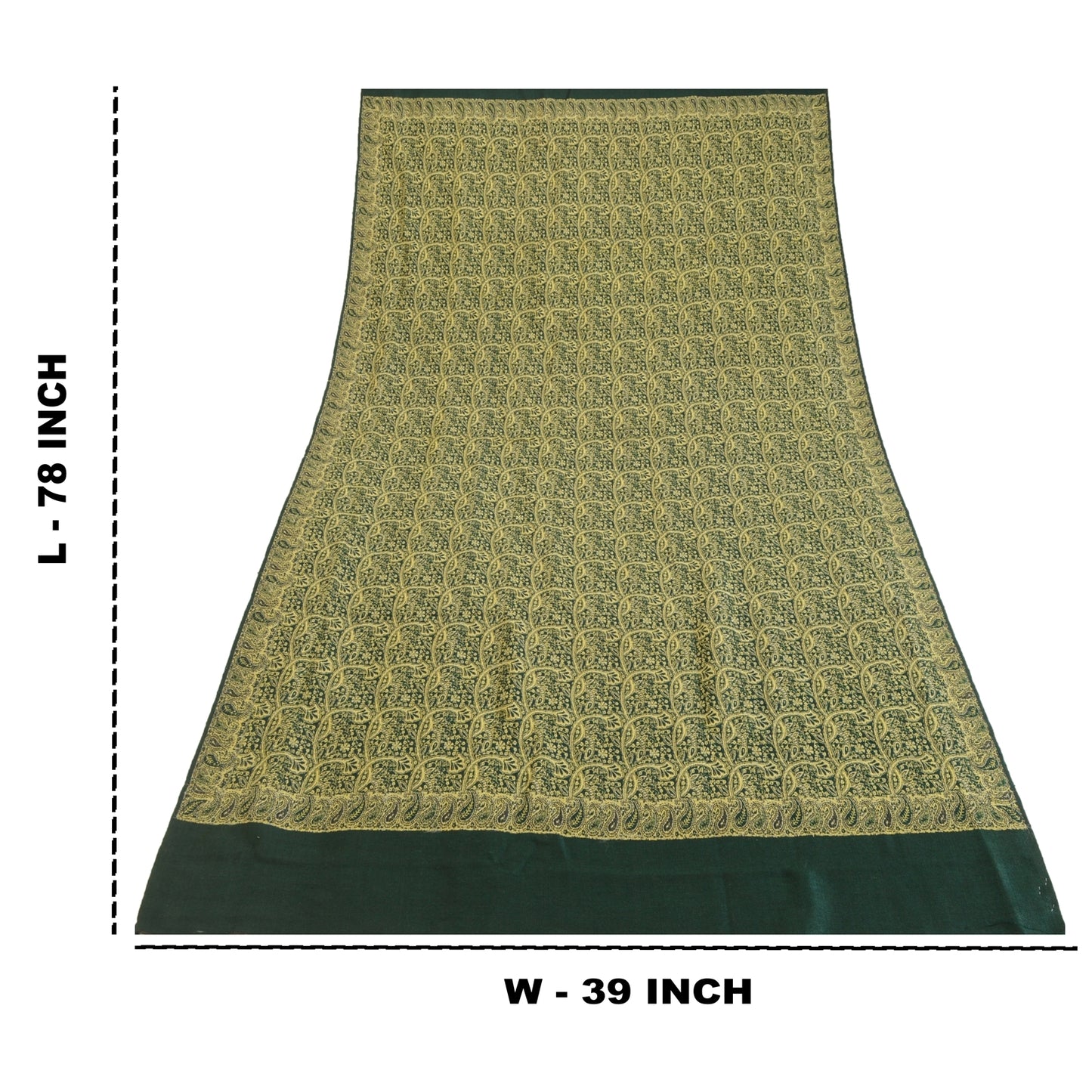 Sanskriti Vintage Green Long Pure Woolen Shawl Woven Reversible Scarf Stole