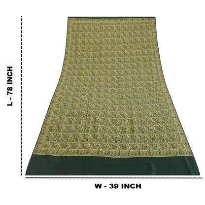 Sanskriti Vintage Green Long Pure Woolen Shawl Woven Reversible Scarf Stole