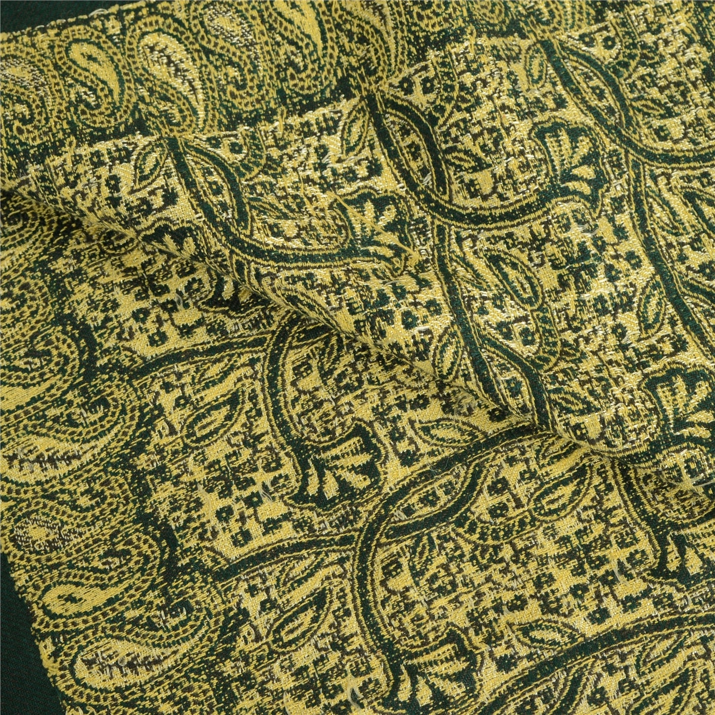 Sanskriti Vintage Green Long Pure Woolen Shawl Woven Reversible Scarf Stole