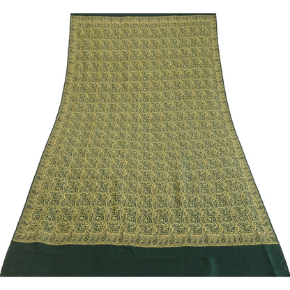 Sanskriti Vintage Green Long Pure Woolen Shawl Woven Reversible Scarf Stole
