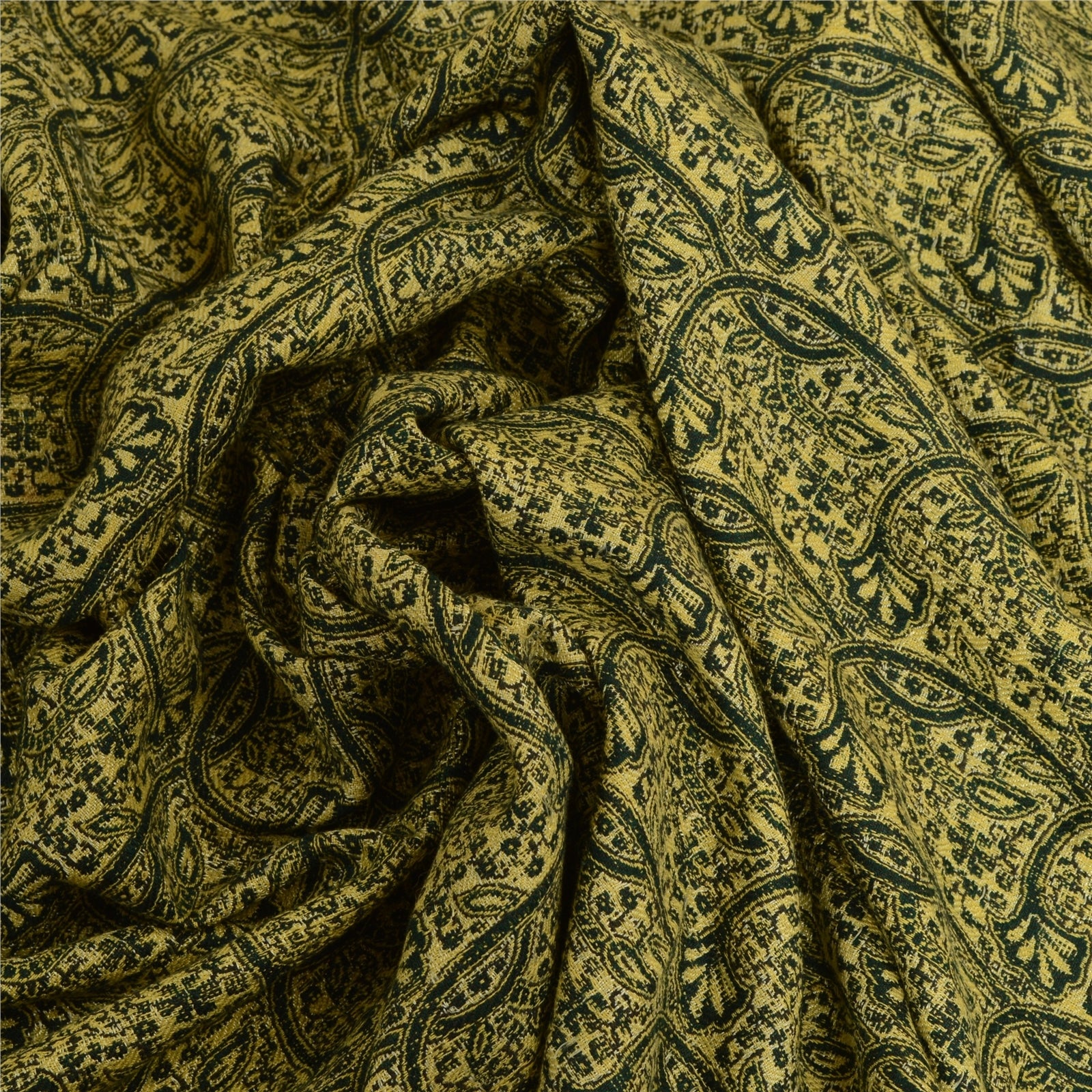 Sanskriti Vintage Green Long Pure Woolen Shawl Woven Reversible Scarf Stole