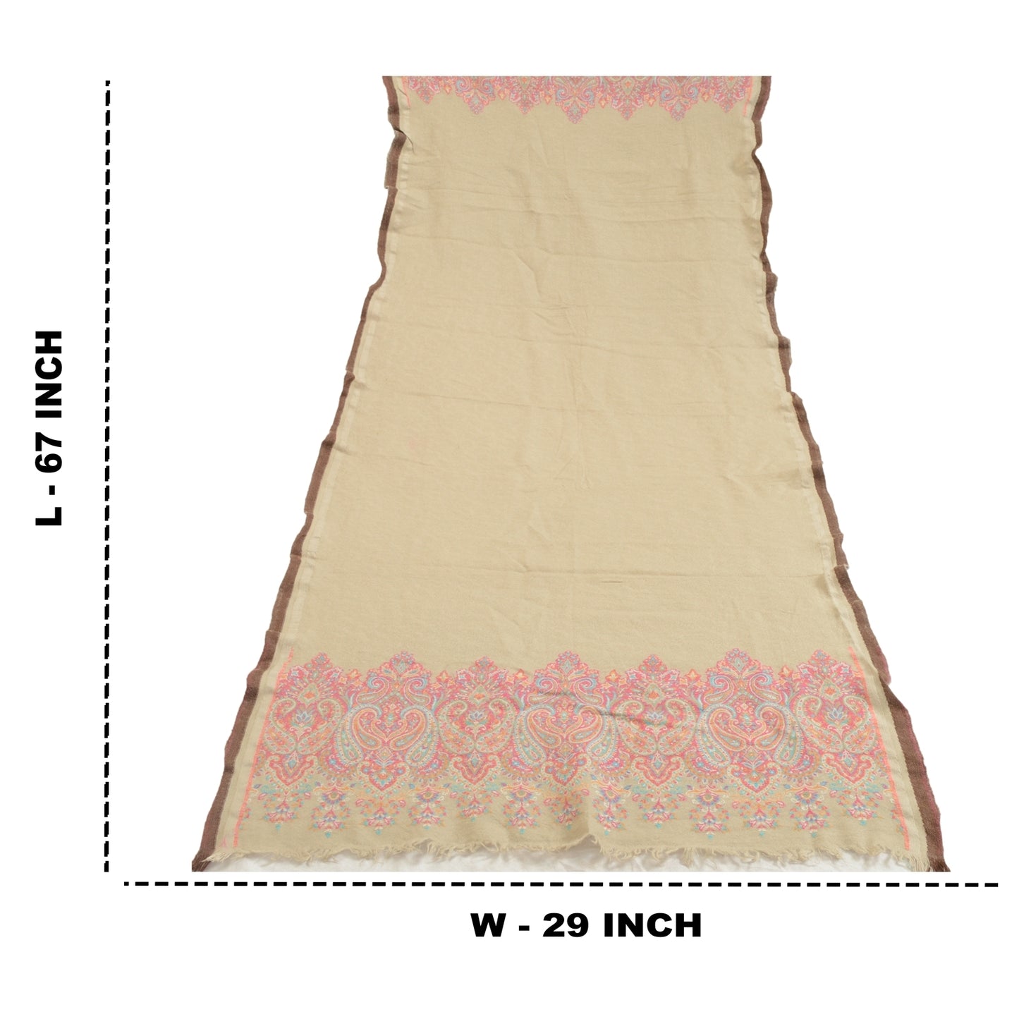 Sanskriti Vintage Ivory Long Pure Woolen Shawl Woven Scarf Throw Winter Stole