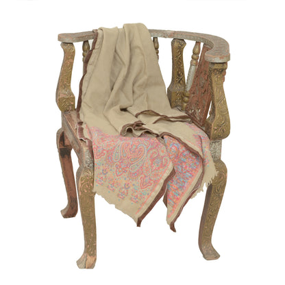 Sanskriti Vintage Ivory Long Pure Woolen Shawl Woven Scarf Throw Winter Stole