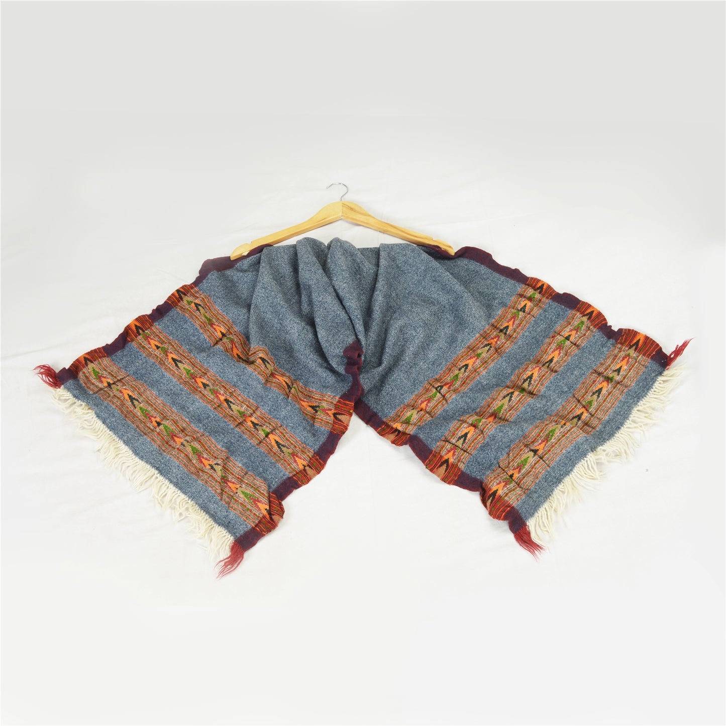 Sanskriti Vintage Grey 100% Pure Woolen Handmade Kullu Shawl Long Throw Stole