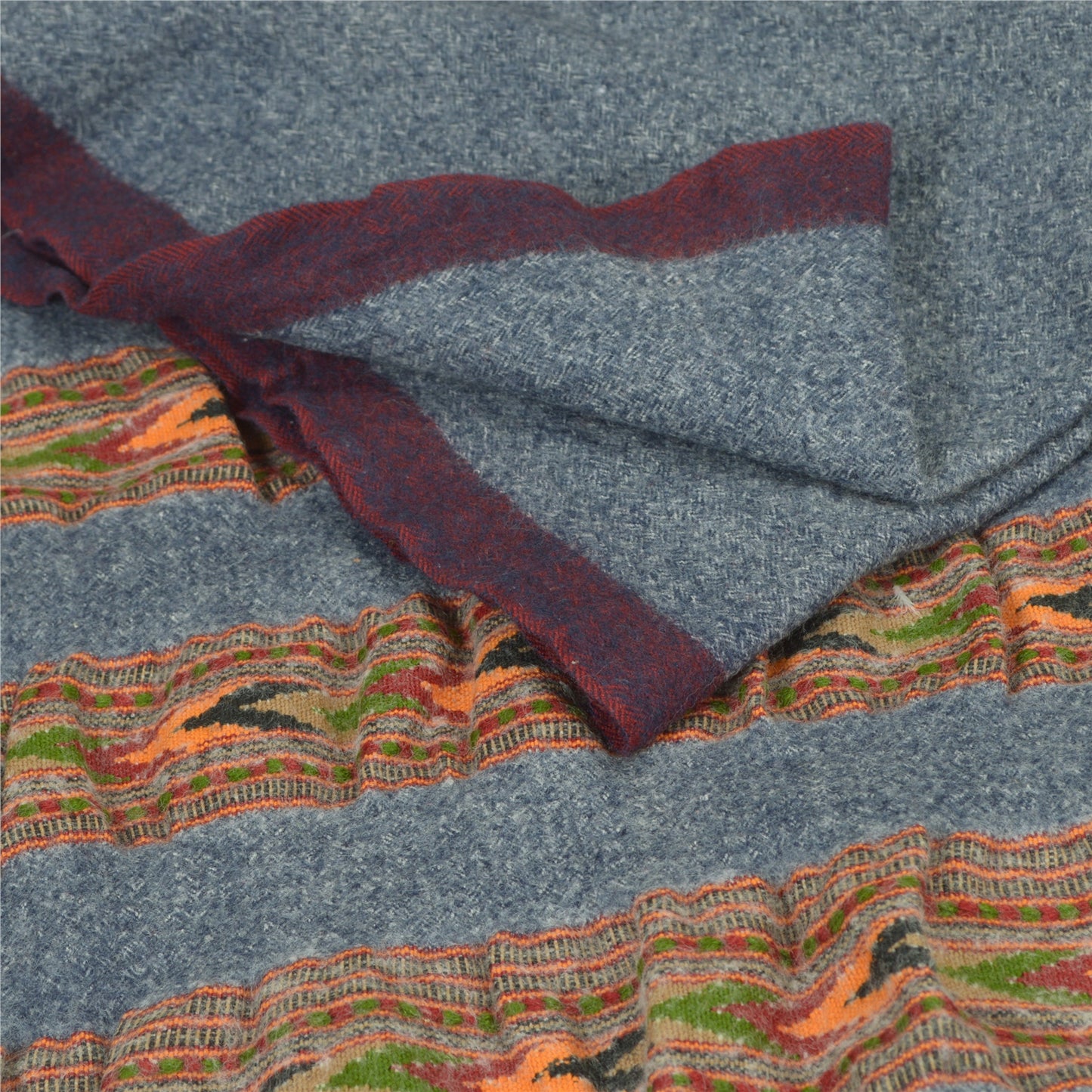 Sanskriti Vintage Grey 100% Pure Woolen Handmade Kullu Shawl Long Throw Stole