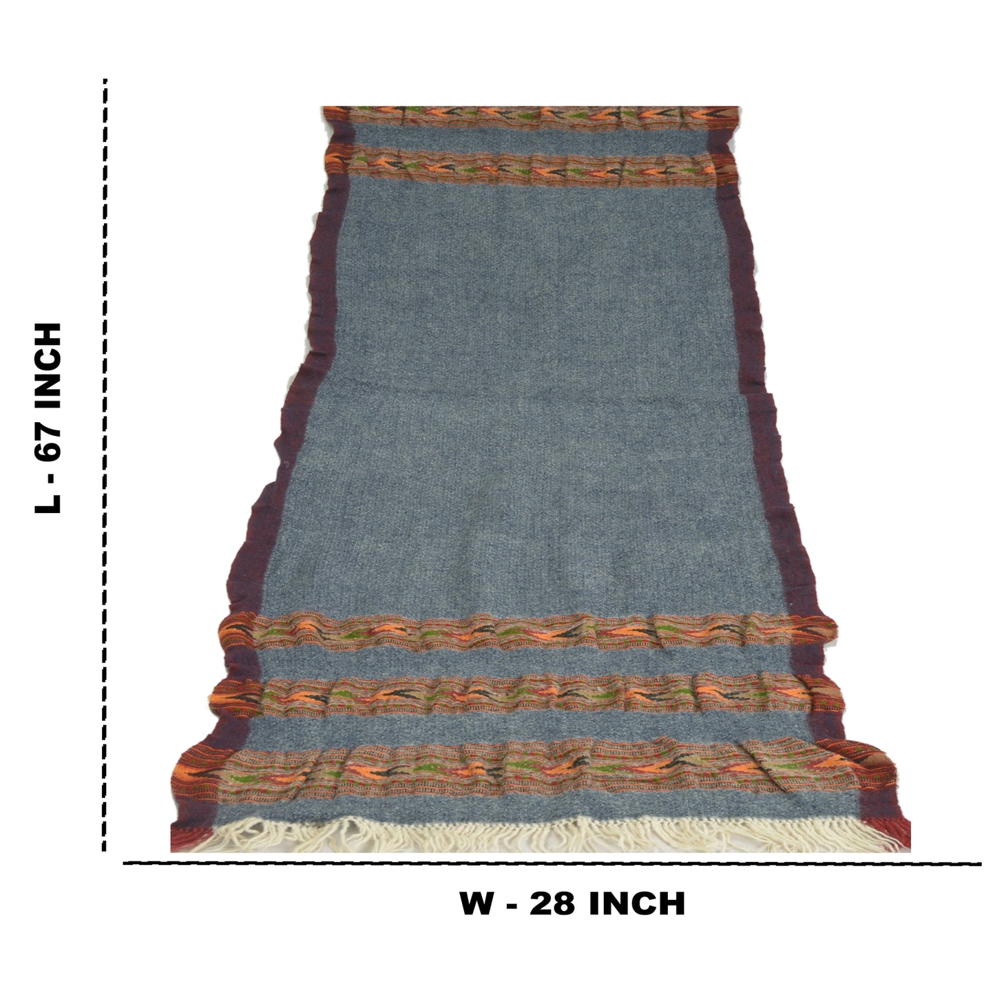 Sanskriti Vintage Grey 100% Pure Woolen Handmade Kullu Shawl Long Throw Stole