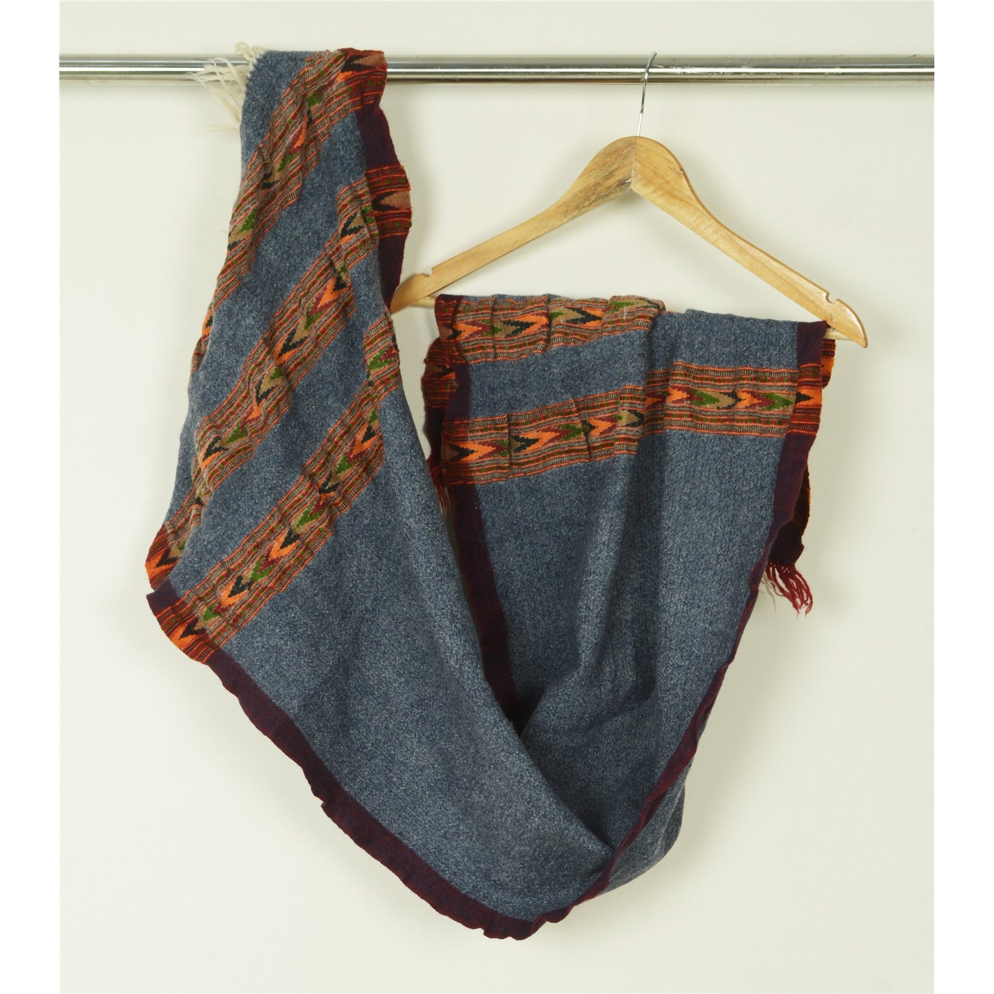 Sanskriti Vintage Grey 100% Pure Woolen Handmade Kullu Shawl Long Throw Stole