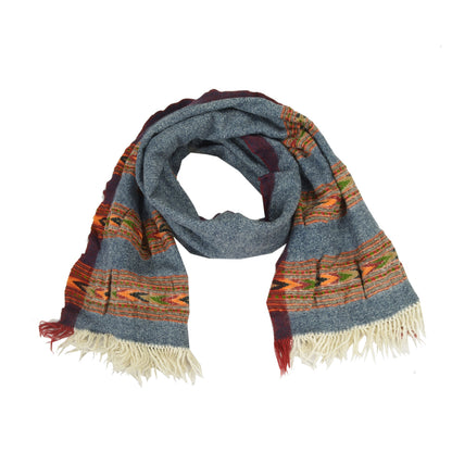 Sanskriti Vintage Grey 100% Pure Woolen Handmade Kullu Shawl Long Throw Stole