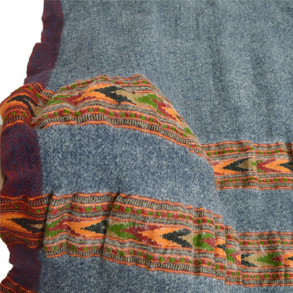Sanskriti Vintage Grey 100% Pure Woolen Handmade Kullu Shawl Long Throw Stole