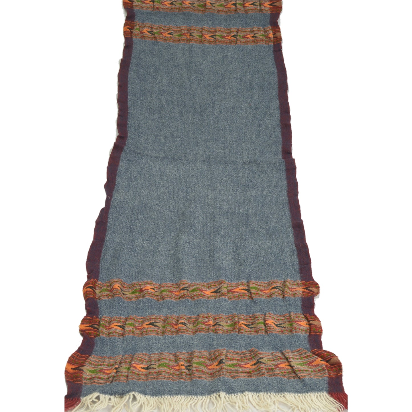 Sanskriti Vintage Grey 100% Pure Woolen Handmade Kullu Shawl Long Throw Stole