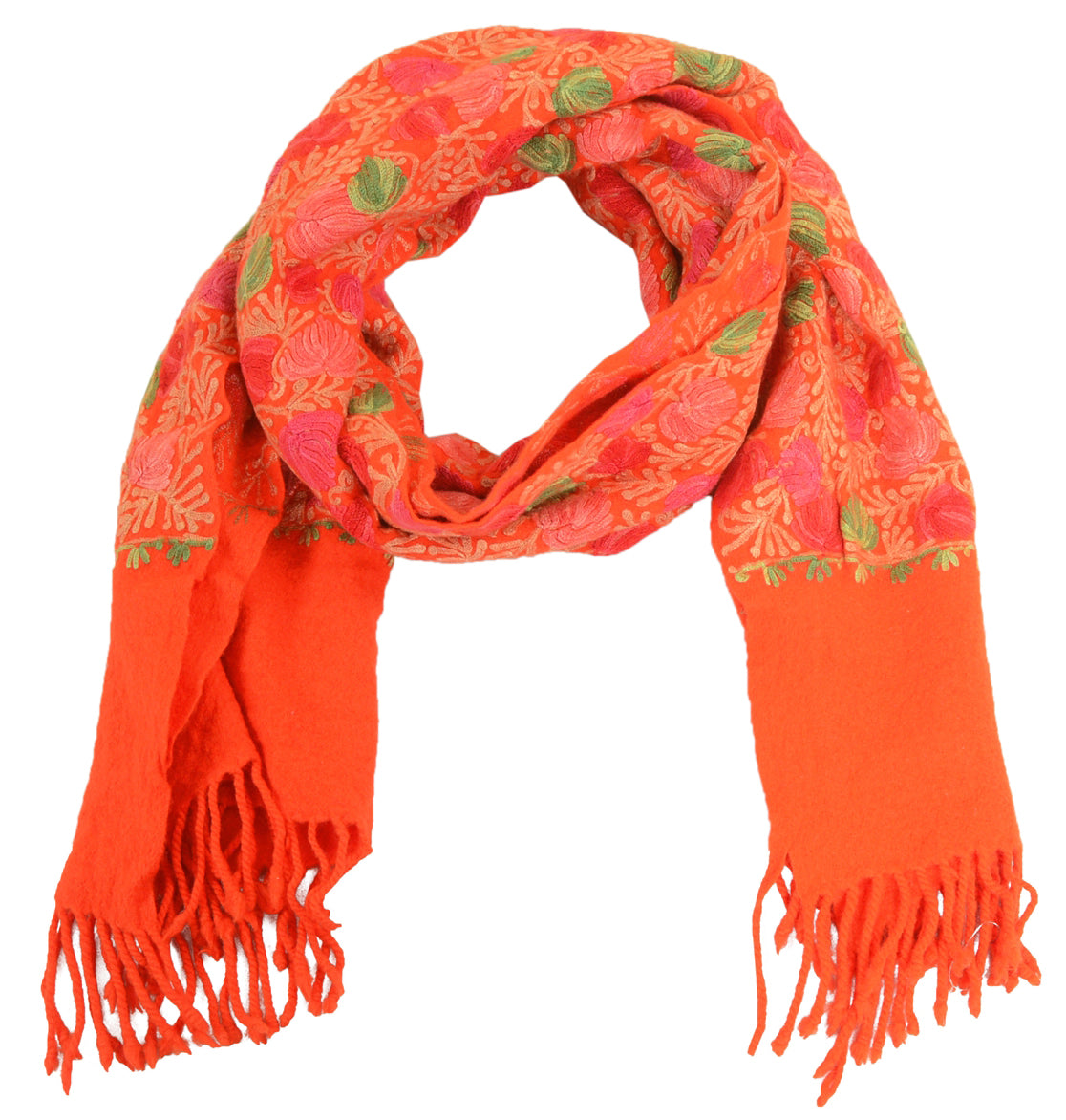 Sanskriti Vintage Long Orange Pure Woolen Shawl Handmade Ari Work Scarf Stole