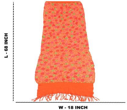 Sanskriti Vintage Long Orange Pure Woolen Shawl Handmade Ari Work Scarf Stole