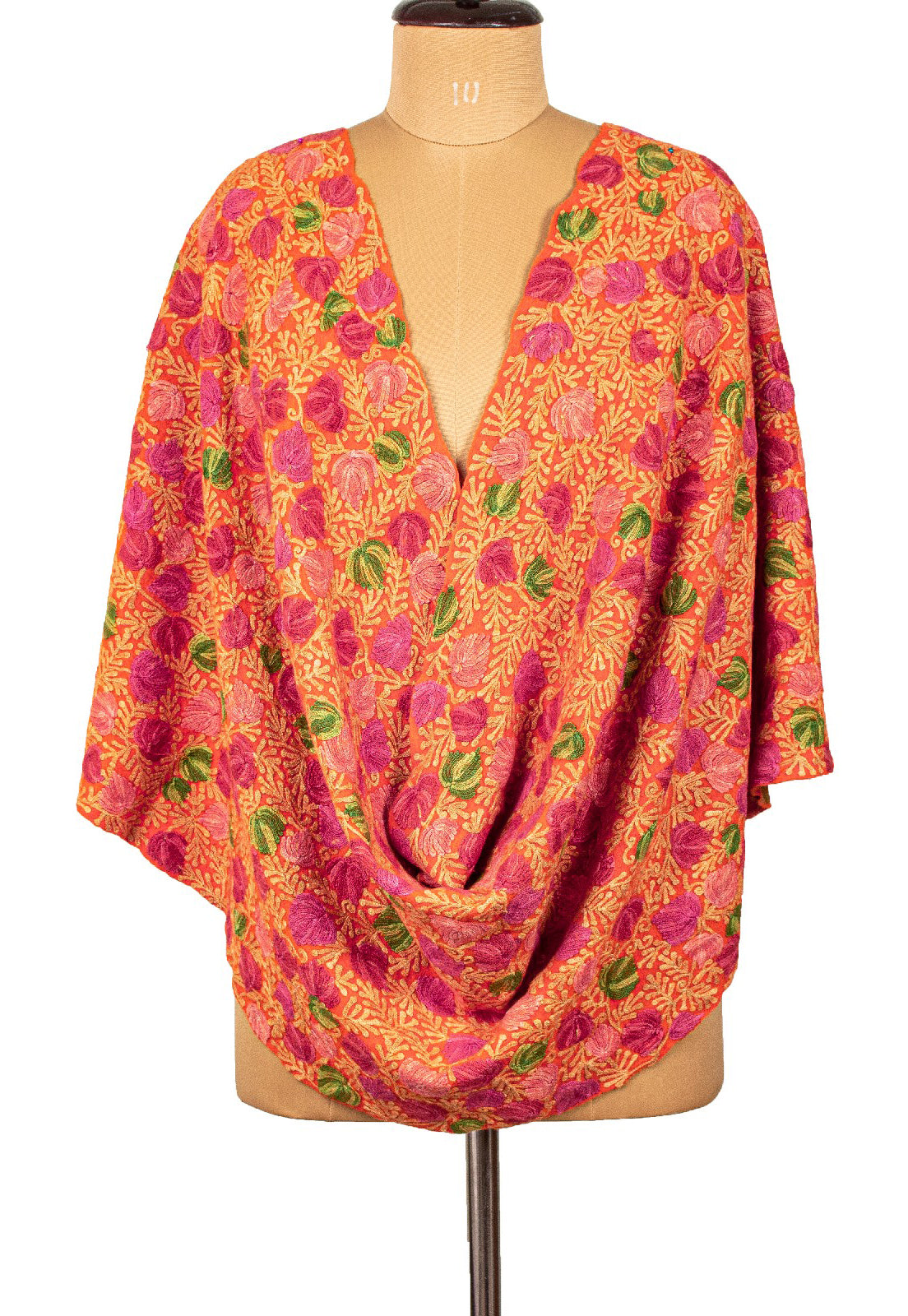 Sanskriti Vintage Long Orange Pure Woolen Shawl Handmade Ari Work Scarf Stole