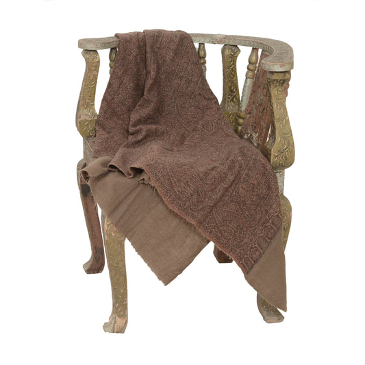 Sanskriti Vintage Brown Long Shawl Pure Woollen Woven Scarf Throw Floral Stole