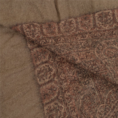 Sanskriti Vintage Brown Long Shawl Pure Woollen Woven Scarf Throw Floral Stole